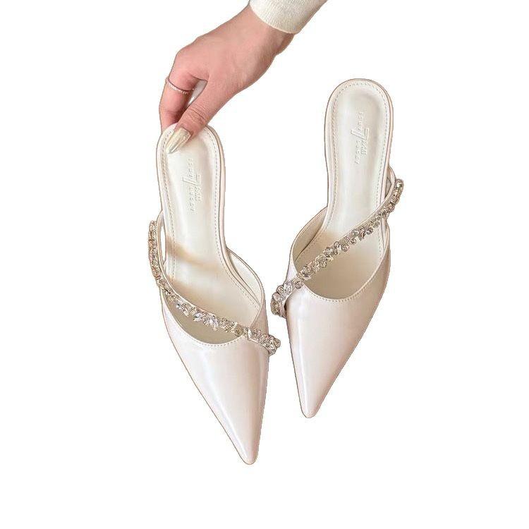 Туфли на шпильках с высоким каблуком, полутапочки с сумкой, детские летние новые женские туфли muller, классные тапочки с острым носком и юбкой