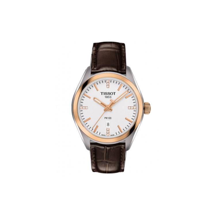 Tissot Коллекция PR100 Женские кварцевые часы 33 мм Белый циферблат Корпус из нержавеющей стали Кожаный ремешок T101.210.26.036.00