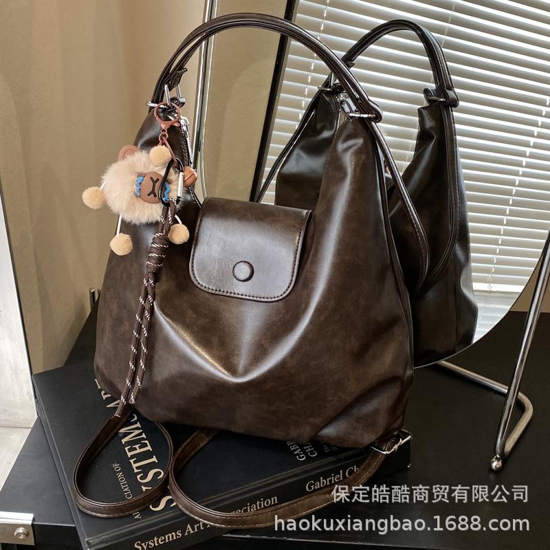 Premium soft leather backpack women's 2025 new large-capacity commuter single shoulder crossbody retro multi-functional backpack