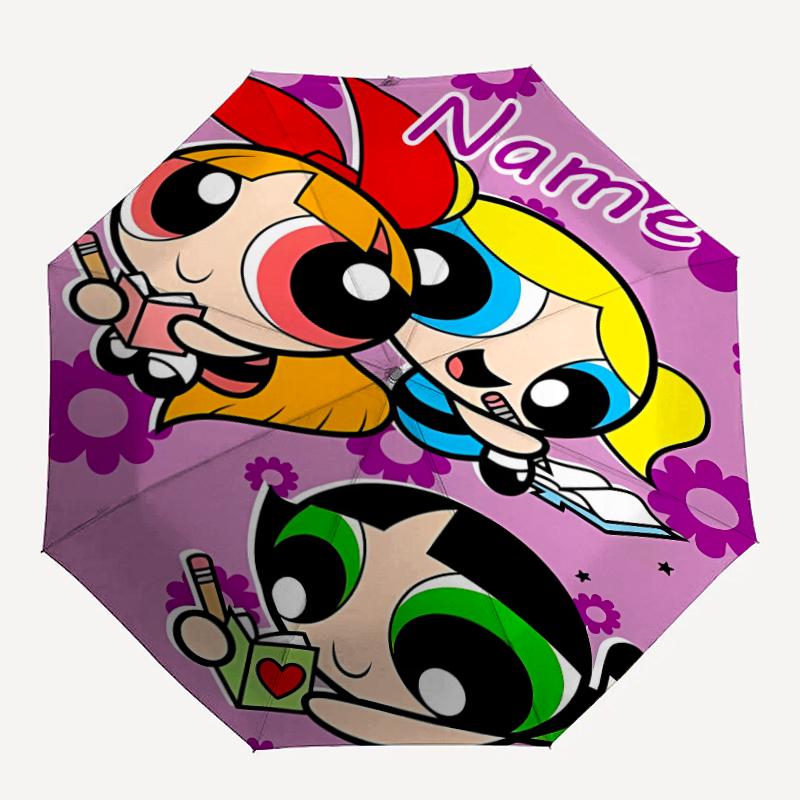 Personalized Name The Powerpuff Girls Print Umbrella - Automatic Open/Close, Eight-Rib Durable Frame, Automatic Folding Umbrella