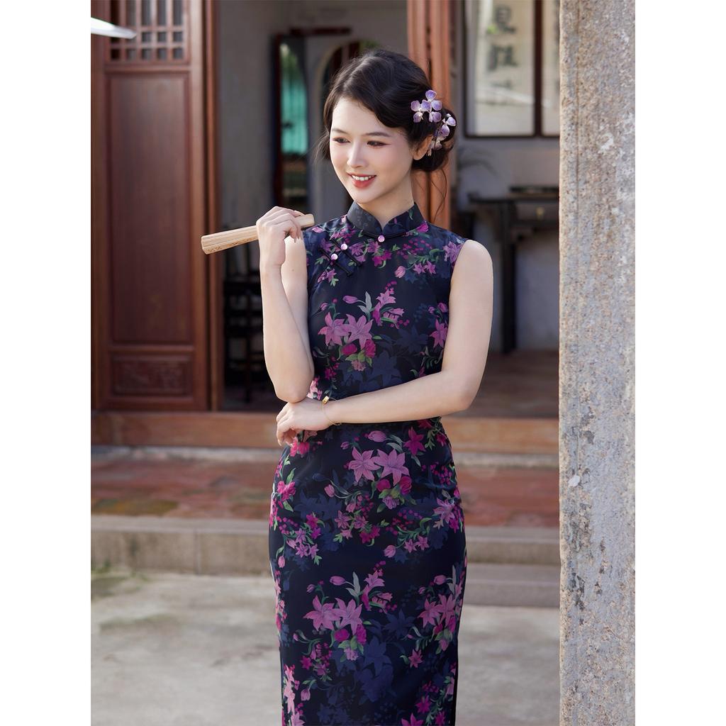 1011 summer new new Chinese long cheongsam sleeveless retro national style temperament old Shanghai cheongsam daily