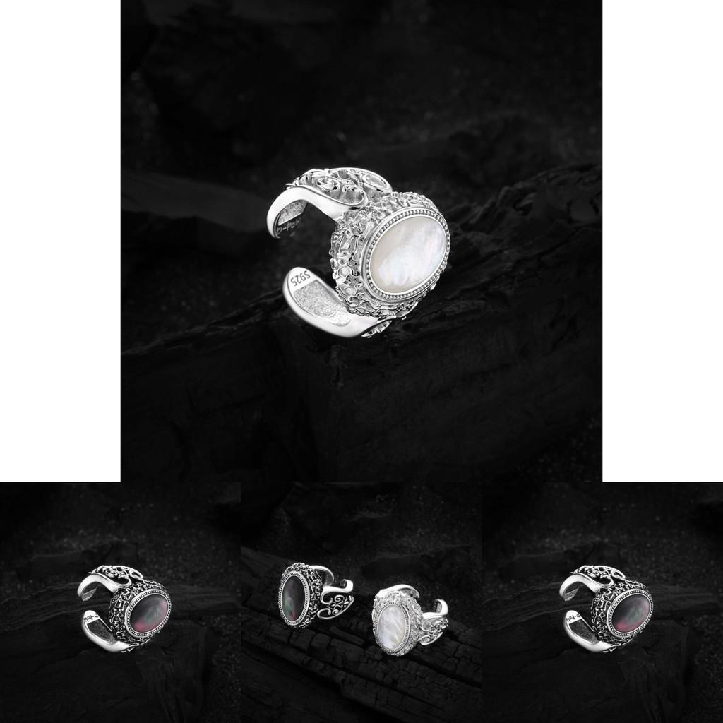 Chic 925 Silver Vintage Inspired Adjustable Black Onyx Ring For Womens Accessories