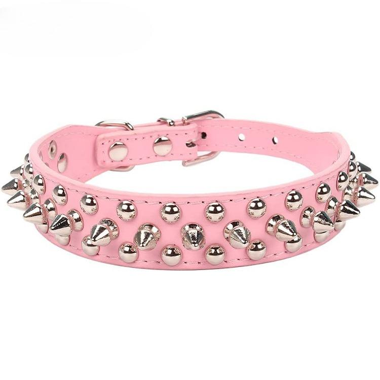 Adjustable Leather Pet Dog Collar Neck Strap Supplies PU Leather Punk Rivet Spiked Dog Collar Pet Collars For Small Dog Cat