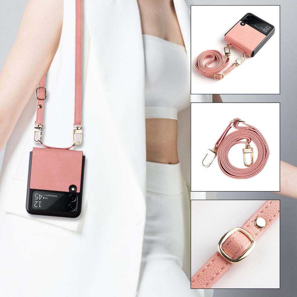 Кожаный чехол-бумажник с ремешком для телефона с защитой от падения для Samsung Galaxy Z Flip 4 5g Flip3 Flip4 Flip 3, складной чехол без отпечатков пальцев