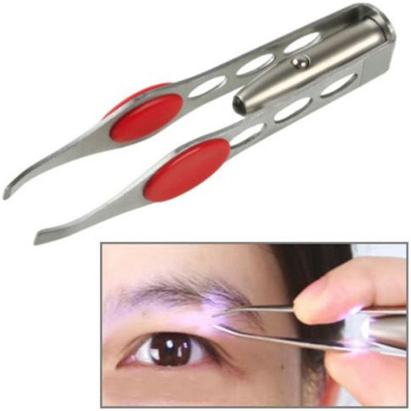 Stainless Steel Make Up Led Light Eyelash Eyebrow Hair Removal Lighted Tweezer