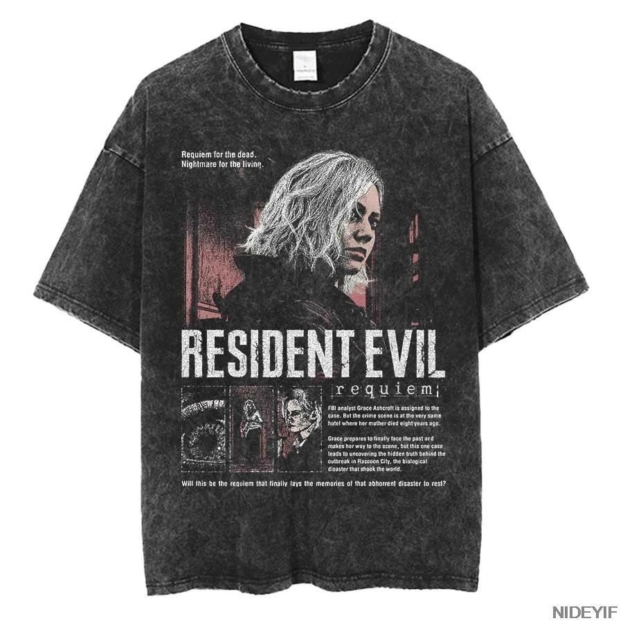 Футболка оверсайз Leon Kennedy из Resident Evil Biohazard 1990-х годов, 100% хлопок, винтажная стирка, для мужчин и женщин