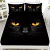 1pc Fitted Sheet Black Cat Printed 100% Polyester Breathable Bedding Set for Home Bedroom Decor Without Pillowcase