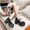 Милые и крутые туфли-лодочки на толстом каблуке из маленькой кожи 2025 весна-осень новые на толстой подошве увеличивающие рост французские ретро Мэри Джейн на танкетке