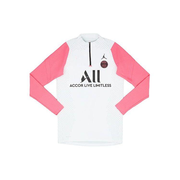 Jordan Футболка Paris Saint-Germain Color Block Half Zip с длинным рукавом, сезон 20-21, мужская, белая DC0926-101