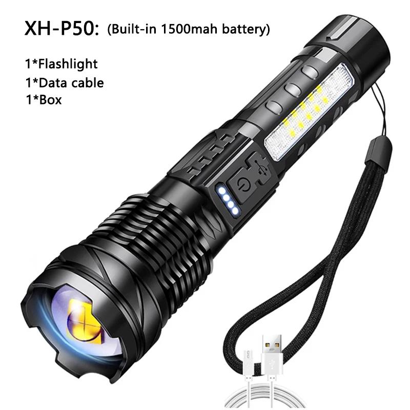 Ultra Bright LED Flashlight, Rechargeable Flashlight with High Brightness Side Light, Suitable for Outdoor Camping and Fishing