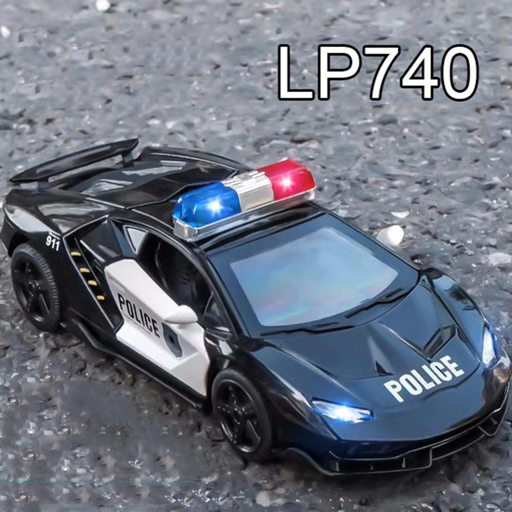 1:32 Lamborghini LP740 Игрушечные Полицейские Машинки Металлические Литые Модели со Светом и Звуком Машинки с Инерционным Механизмом Миниатюрные Транспортные Средства для Мальчиков Образовательные Игрушки