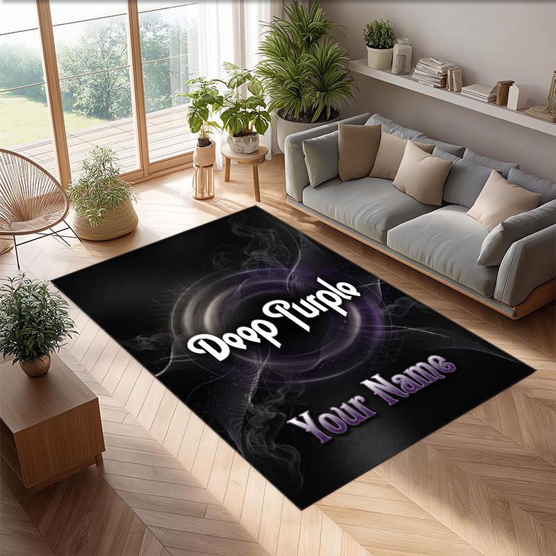 Deep Purple Crystal Velvet Rug, Custom Name Text Personalized Non‑Slip Floor Mat for Home Decor Gift