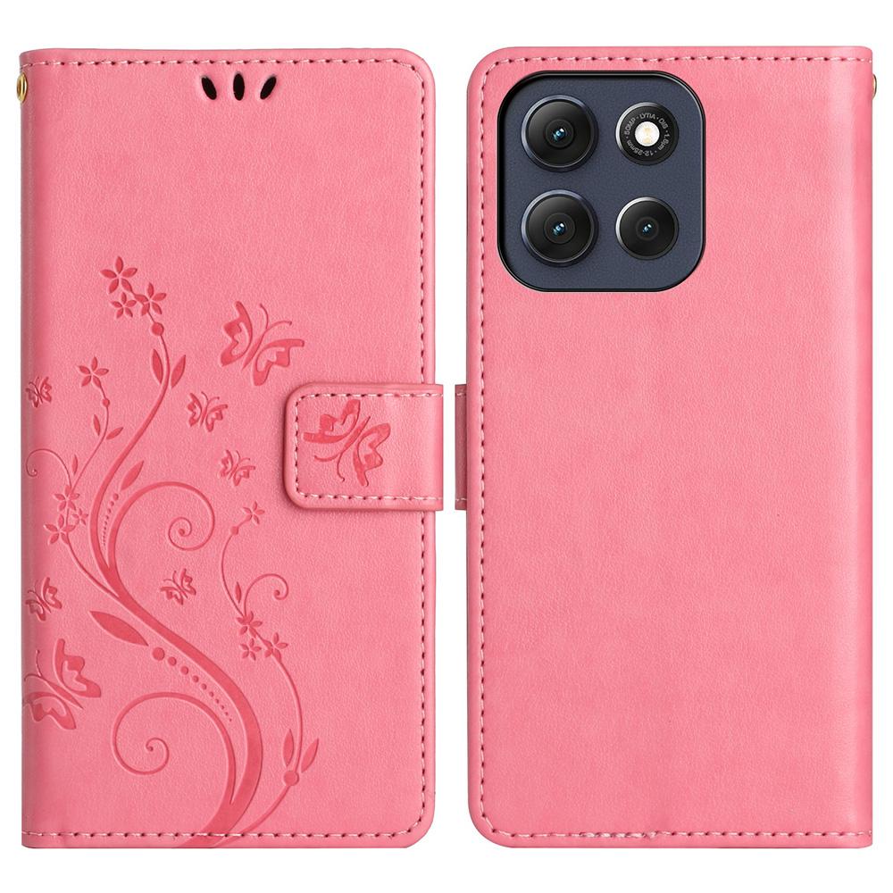 For Motorola Moto G56 5G Leather Wallet Case Butterfly Flower Imprint Phone Cover with Strap