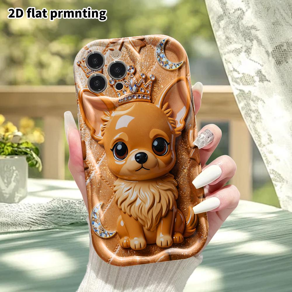 Phone Case: 2D flat, suitable for iPhone 18 17 16 15 14 13 12 Pro, protective case, phone decoration, crown chihuahua, Halloween and Christmas gift