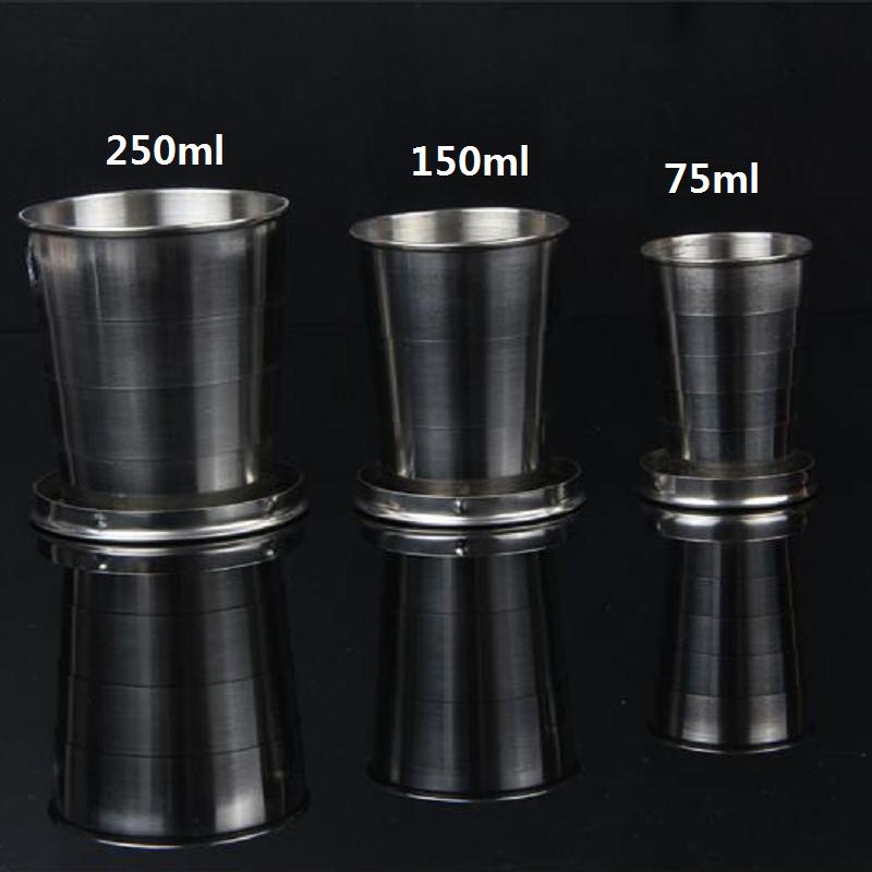 Складная телескопическая чашка из нержавеющей стали, складная чашка для спорта на открытом воздухе, кемпинга, рыбалки, портативная чашка для воды