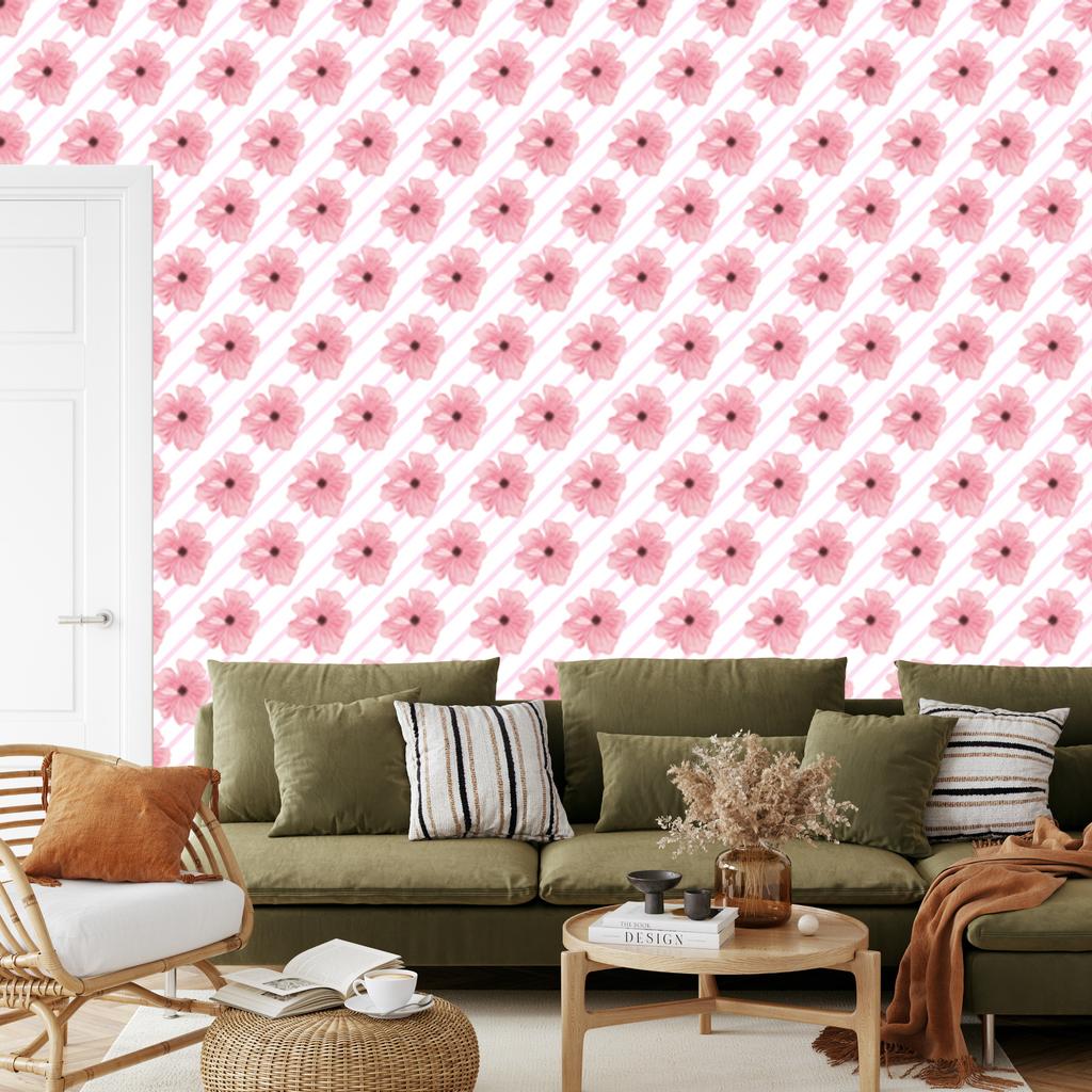 Wallpaper Pink Patterns White and Powder Pink for Living Room and Bedroom 50x1000