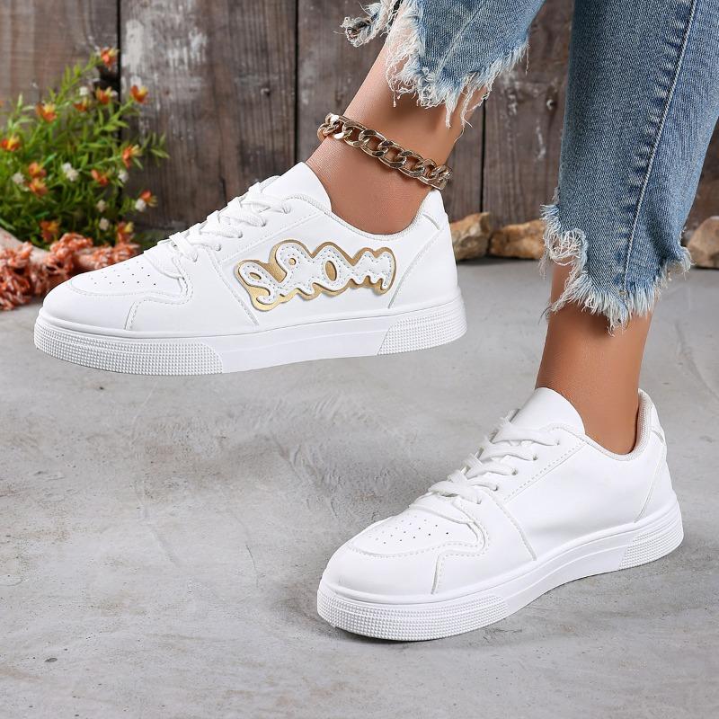 Fashion 2025 Brand Lace Up Women's Vulcanize Shoes Outdoor Walking Appliques Flat with Sneakers Plus Size Versatile Ladies Casual Shoes