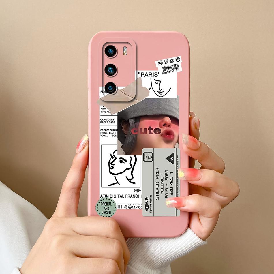 For Huawei P40 Pro Case Cute Cat Soft Liquid Silicone Full Coverage Anti Drop Bumper For HuaweiP40 P 40 P40Pro Candy Funda Shell