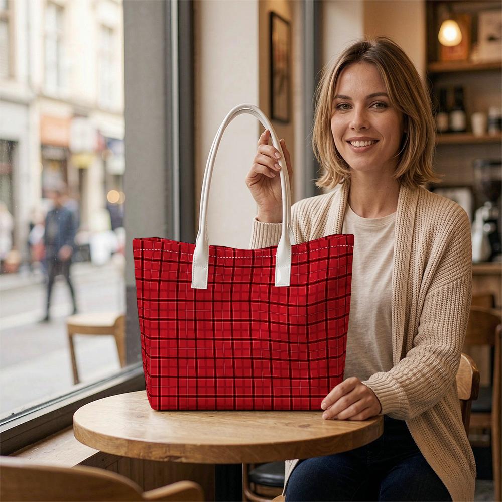 Classic Plaid Tote Bag for Daily Commute Portable Stylish Shoulder Handbag for Casual Outings