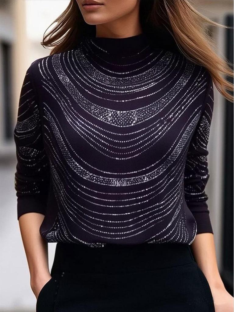 2026 Осень/Зима Большой размер Сверхпрочный Горячая сверловка Полувысокий воротник Длинный рукав Женский топ