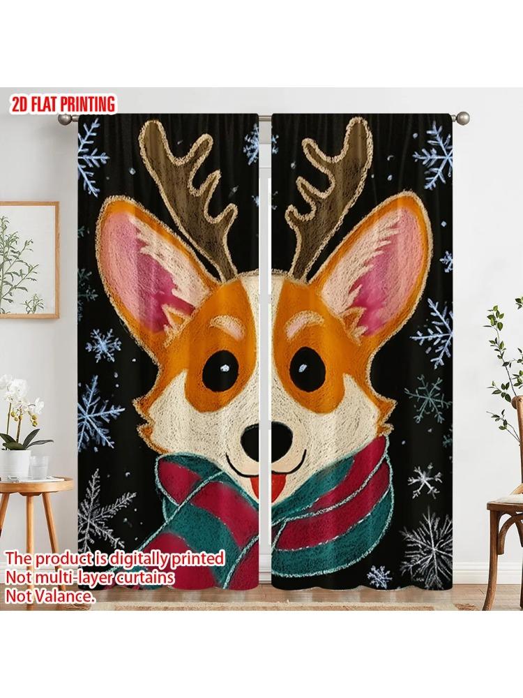 2pcs, plane printing Curtains&Window Treatment Cute Dog Versatile Durable Polyester (without rod) Festive for Bedroom,