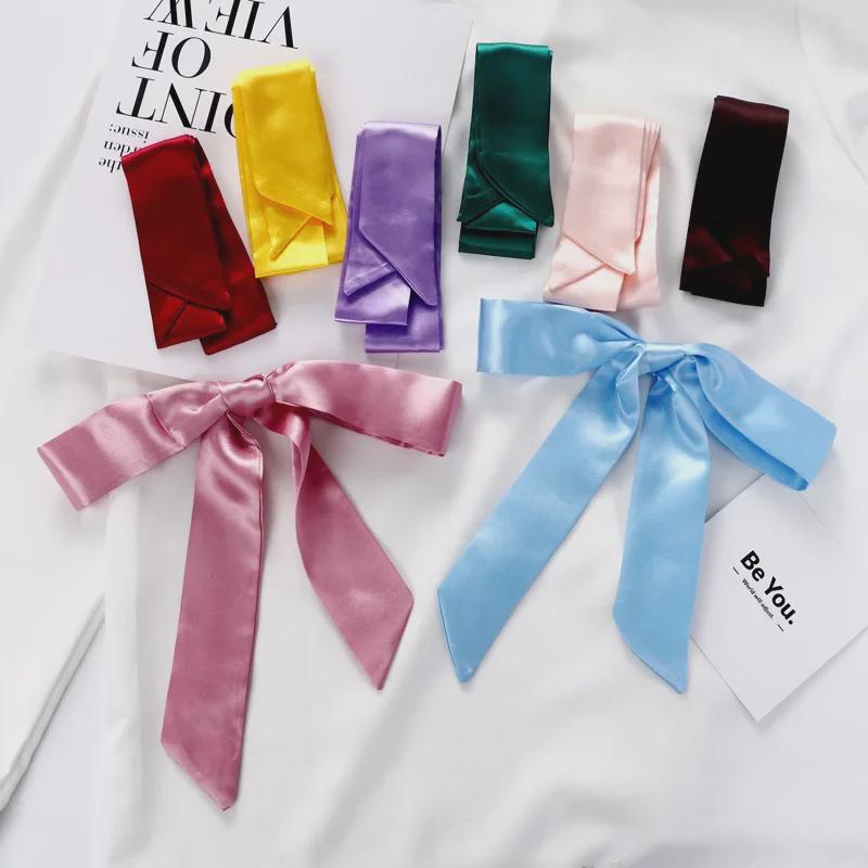 2024 Spring/Summer Women's Silk Scarf Headband: Thin, Narrow, Solid Color Ribbon for Ponytail, Bag, or Bow Tie Use