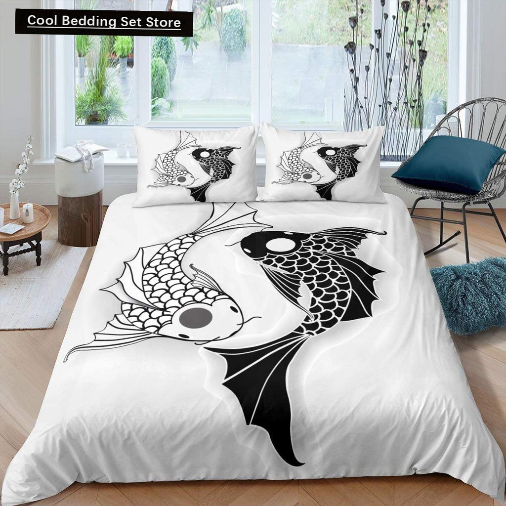 Пододеяльник Yin Yang King Queen Vintage Tai Chi Quilt Cover Комплект постельного белья с гаданиями Oriental Culture Polyester Sheer
