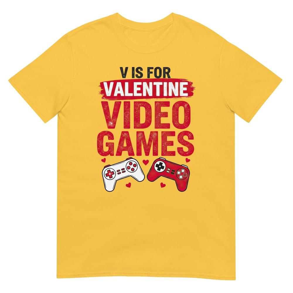 V Is For Video Games Funny Valentines Gamer Boy Unisex Kids Tshirt
