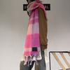 Autumn and Winter New Scarf Women's Atmosphere Contrasting Color Plaid High-end Sense Warm Scarf Thickened Handmade Fringed Shawl Scarf