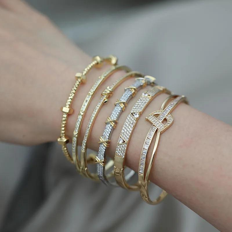 Classic Luxury Zirconia Cross Letter D Charm Bracelets For Women Fashion Brand Jewelry Elegant Knot Bangle