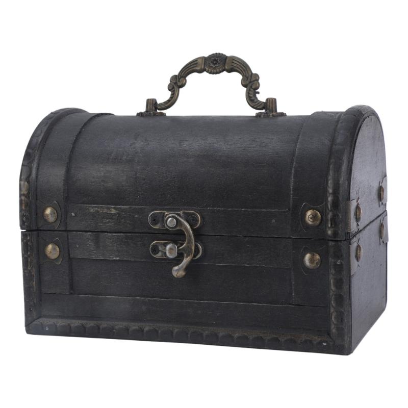 Vintage Wooden Treasure Chests Lockable Jewelry Storage Box Antique Style Decorative Organizers for Home Bedroom Decors