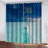 2PC Ocean Beach 3D Curtains Beautiful Landscape Pleasant Style Applicable Bedroom Balcony Living Room Kitchen Window Decor