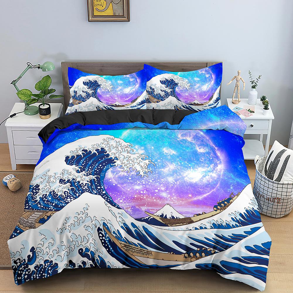 Ocean Wave Bedding Set 3D Abstract Art Duvet Cover King/Queen Size With Pillowcase Watercolor Style 2/3pcs Polyester Quilt Cover