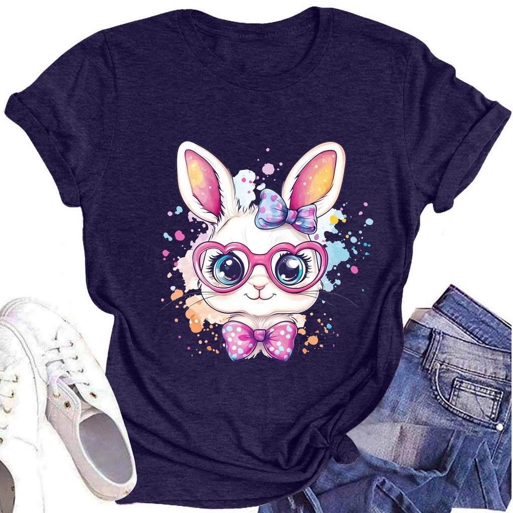 Женская модная футболка с круглым вырезом и коротким рукавом, повседневный топ с пасхальным принтом