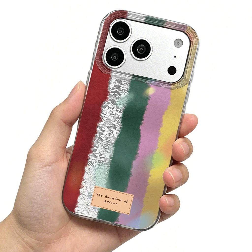 Phone Case for iphone 13 16 Plus 14 17 Pro XR 12 XS Max 18 Pro Max 15 Air 11 Autumn Rainbow Texture Silver Cracked Texture Shockproof Cover