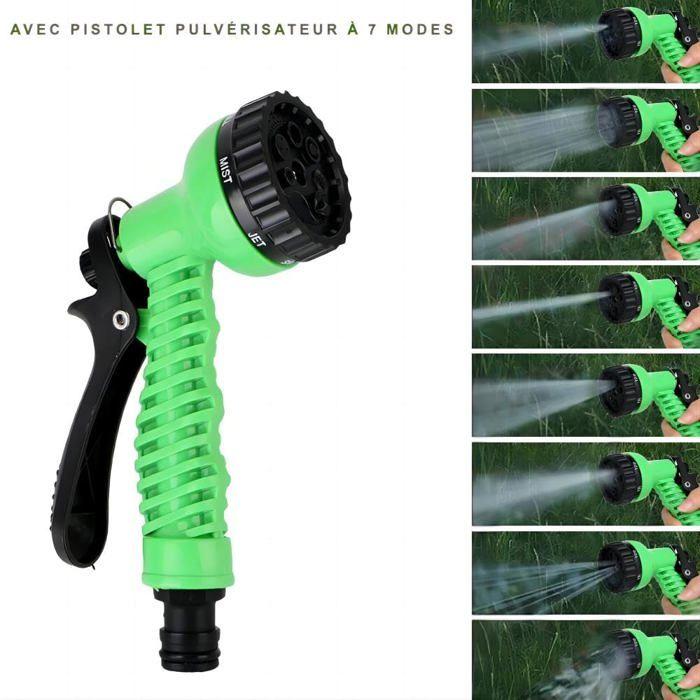 Tuyau d'arrosage extensible 15 m (50 ft) - 7 modes, anti-fuite, textile haute densité, vert