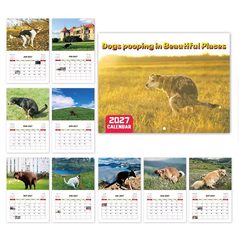 Funny Animals Pooping Dog Calendar 2027 Dogs January 2027 from December Funny Wall Art Gag Humor Gifts For Birthdays Christmas