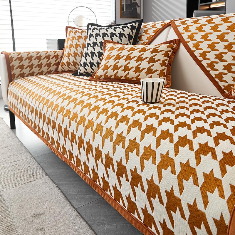 Подушка для дивана в скандинавском стиле с рисунком «гусиные лапки» Высококачественная нескользящая грязеотталкивающая подушка Полотенце для спинки Универсальная пыленепроницаемая ткань Four Seasons для дивана