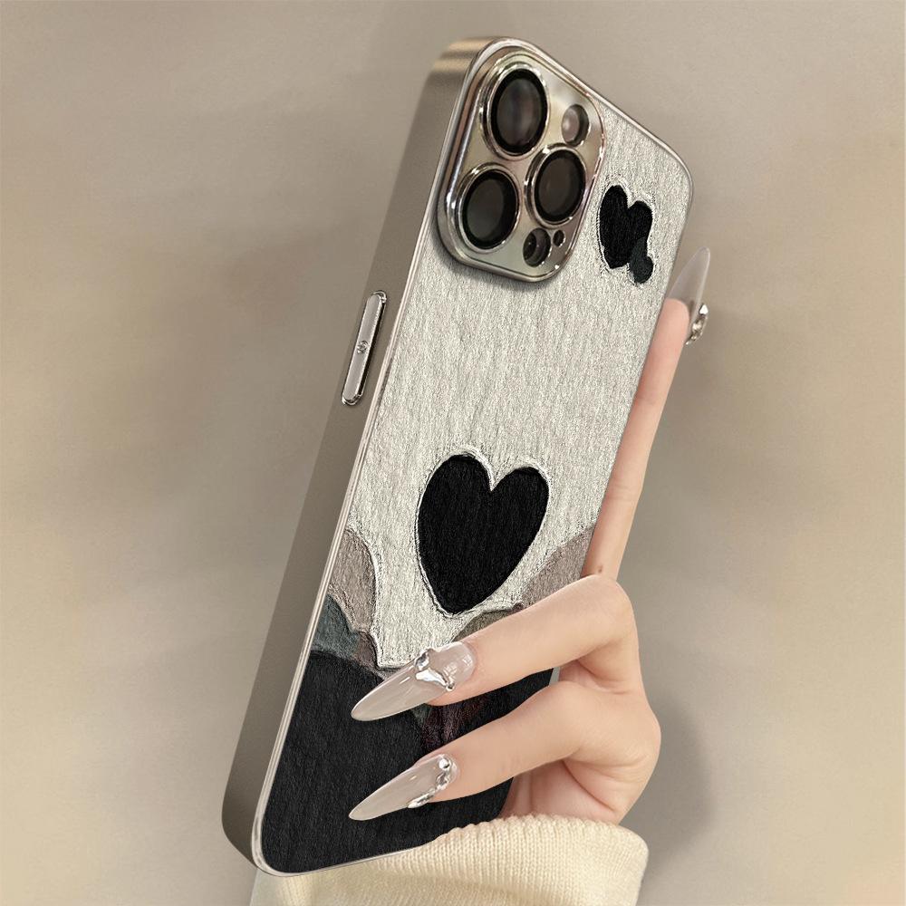 Black love for apple 16promax personality new phone case iPhone electroplating ideas
