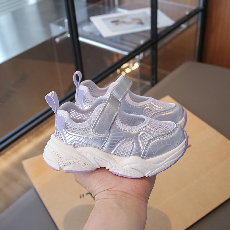 Girls' shoes summer new breathable sneakers princess children's single shoes medium and older children's girls hollow single mesh shoes