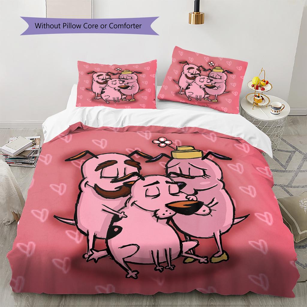 Courage the Cowardly Dog Pattern Bedding Quilt Set Home Decoration Gift (1 * duvet cover + 2 * pillowcase without core)