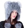 Шапка-ушанка с пушистыми лисьими ушками, женская зимняя теплая шапка с ушками, милая ветрозащитная и холодозащитная меховая шапка для велоспорта