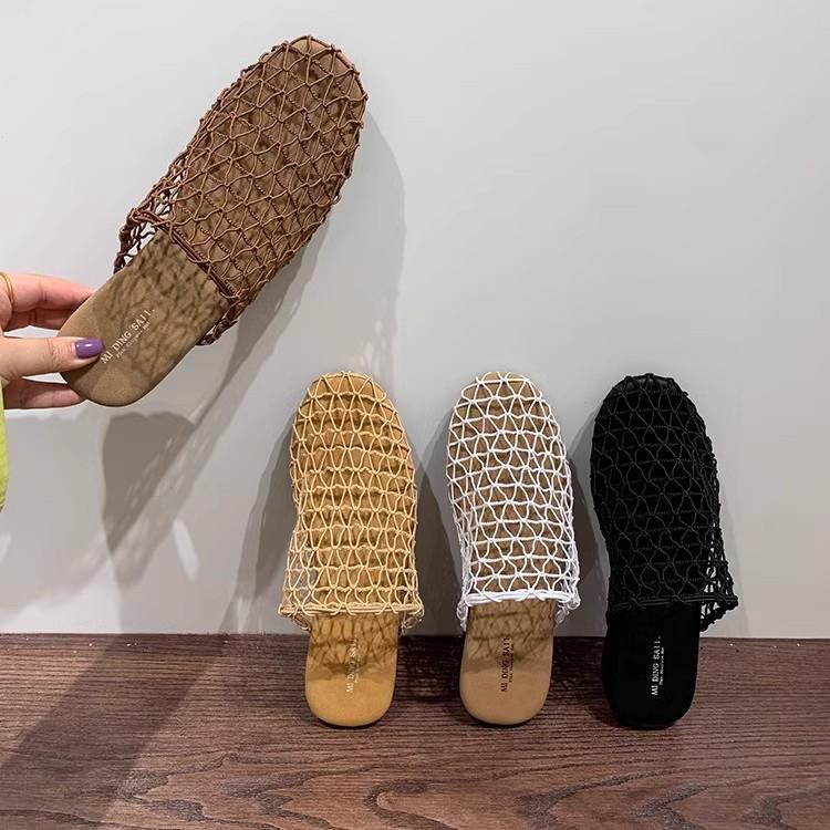 Сабо-сетка от интернет-знаменитости, женская обувь, пляжные сандалии, крутые шлепанцы с закрытым носком, модные весенне-летние сандалии в римском стиле на плоской подошве