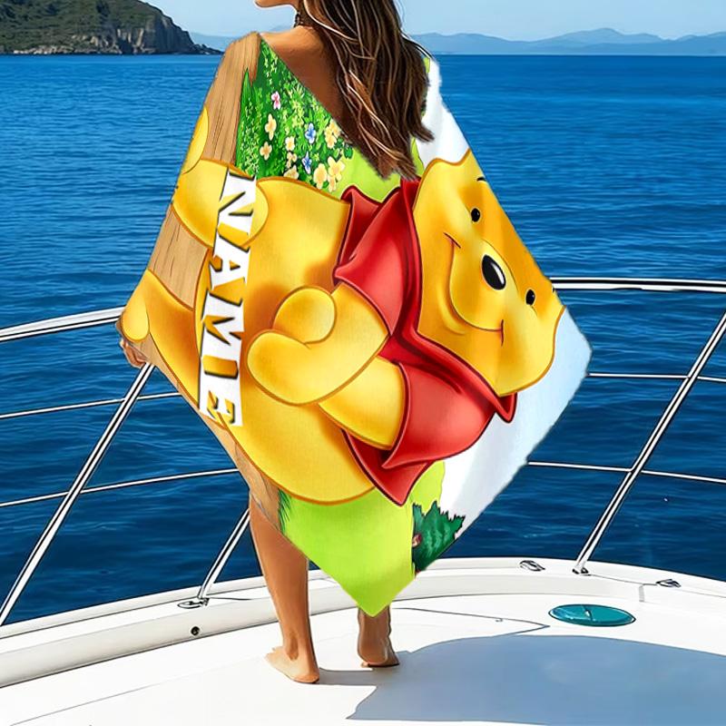 1pc Winnie4 Beach Towel with Custom Name, Beach/Swimming/Bath/Picnic/Camping Towel, Suitable for Seaside Beaches