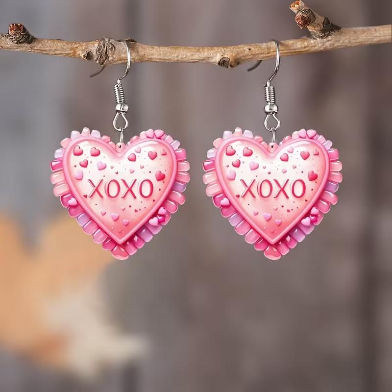 Cross-border new pink love earrings, flat acrylic candy color, Valentine's Day heart-shaped love jewelry earrings.