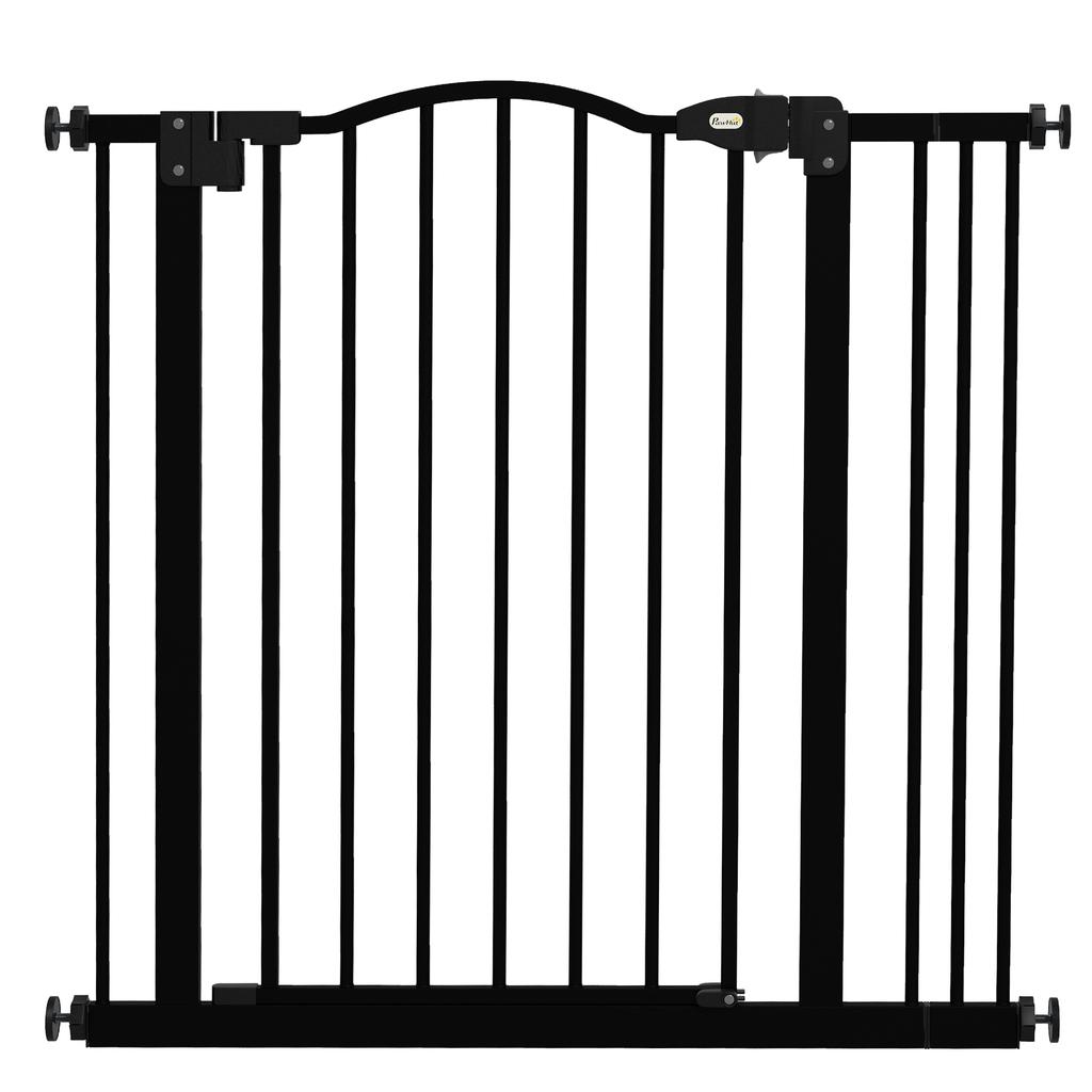 Extendable Dog Gate with 2 Locks and Automatic Closure, Made of Metal and Plastic, 74-87x78 cm, Black