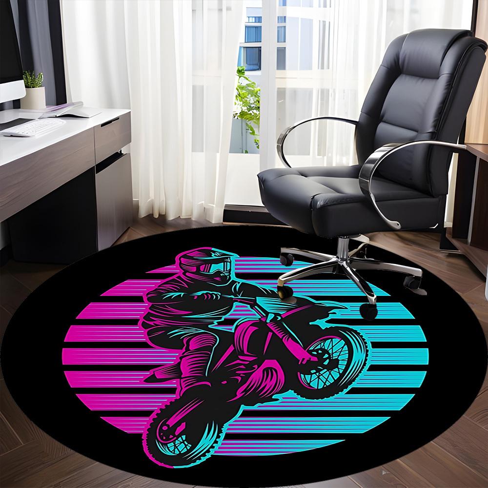 1PC Motorbike Rider Office Round Area Rug, Mat Suitable ForOffice, Under Office Chairs Bedroom Living Room Home Decor, Room Deco
