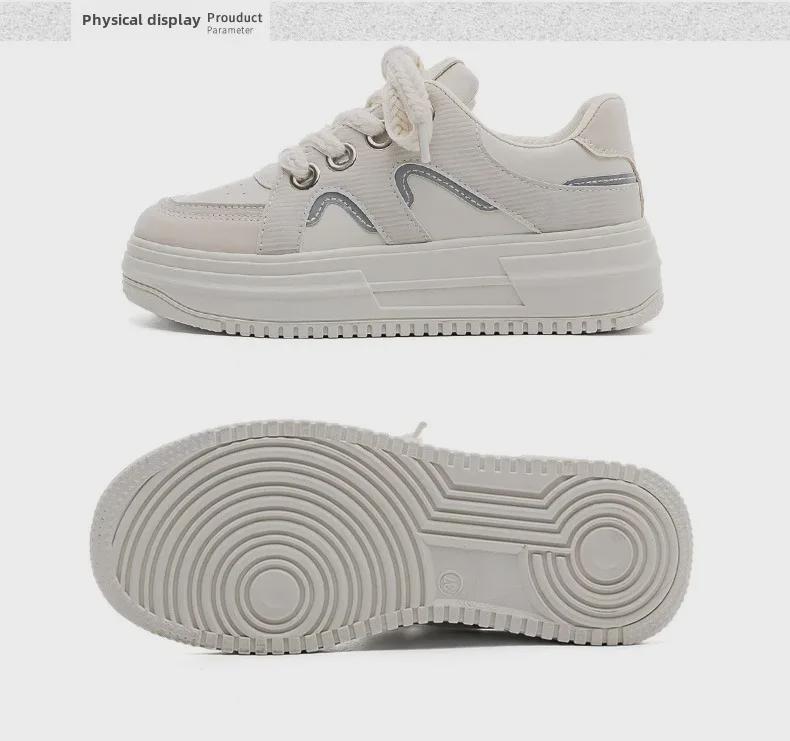 Весенние женские белые туфли Dad Shoes на толстой подошве 2025 года — дышащие, увеличивающие рост, универсальные кроссовки для весны и осени