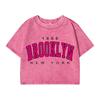Womans Cotton Crop Tops Distressed Regular Fit Washed T-Shirts Brooklyn, New York Printing Tees Street Female Clothes