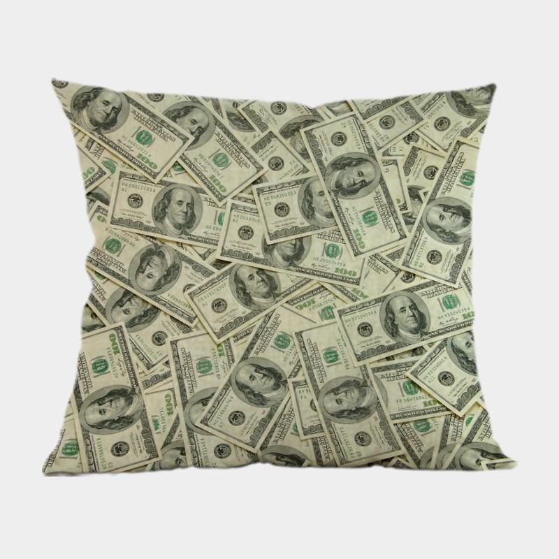New Us Dollar Decorative Sofa Throw Pillows 18 Inches Square Linen Cotton Money Print Ofiice Chair Seat Cushion Cover Home Decor